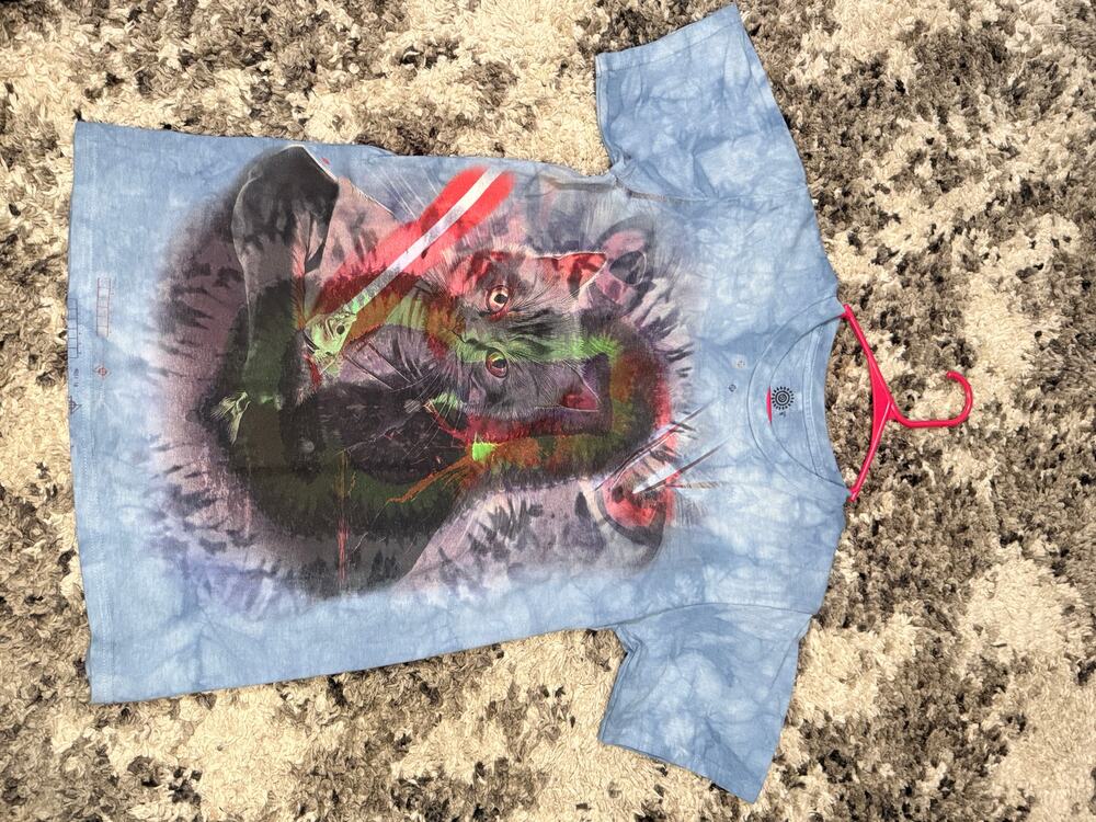 Reworked Cut Tie-Dye Denim-Wash Graphic Tee